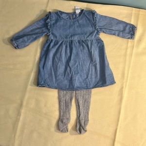 H&M 6m denim dress for baby girl with two pair of tight, gray and white